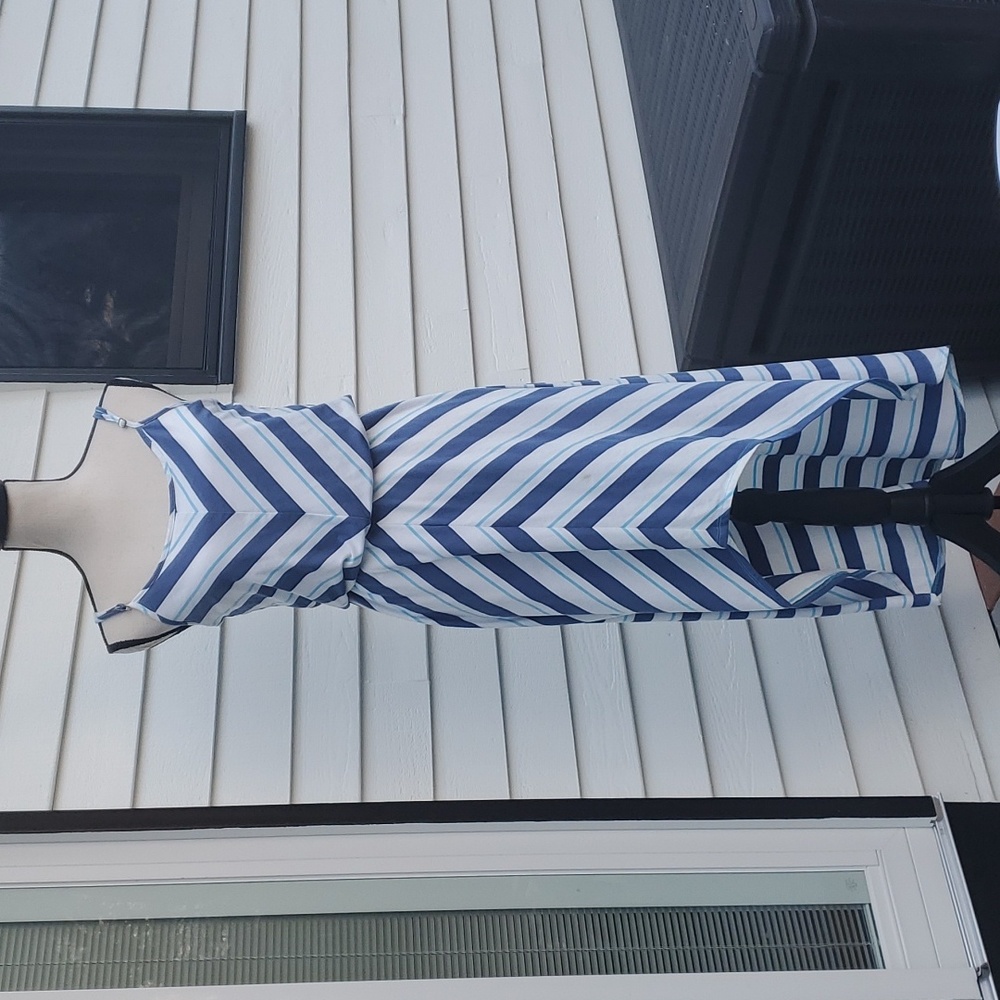 Seven7 Striped Sleeveless High/Low Dress with Elastic Waistline